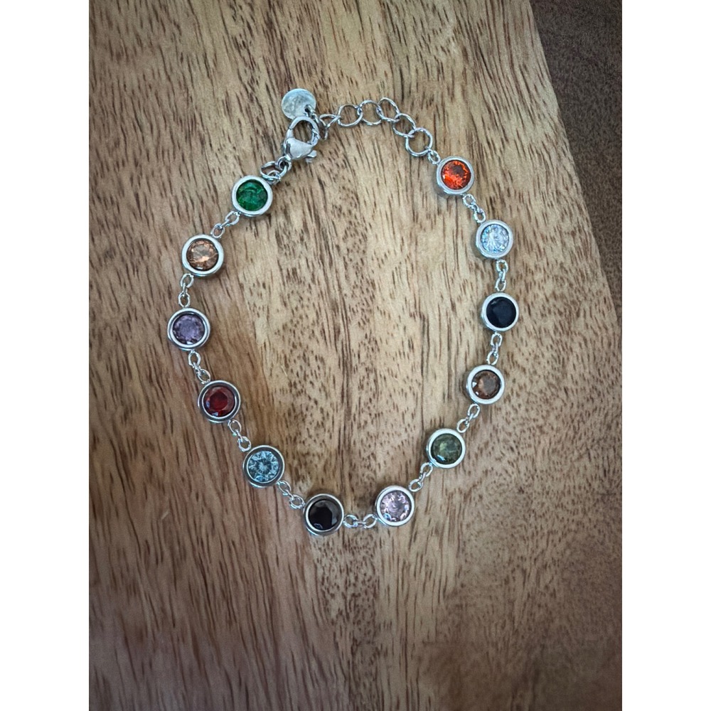 Multicolor CZ Bezel Bracelet | White Gold PVD TS Eras Inspired Bracelet - Picture 6 of 7